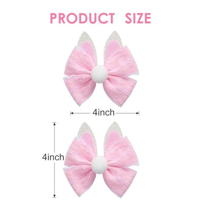 2PC Easter Bunny Ears Hair Bow Clips 4 Inch Rabbit Hair Accessories Spring Party Supplies Pink - color: Pink