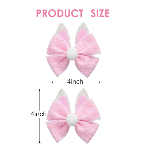 2PC Easter Bunny Ears Hair Bow Clips 4 Inch Rabbit Hair Accessories Spring Party Supplies Pink - color: Pink