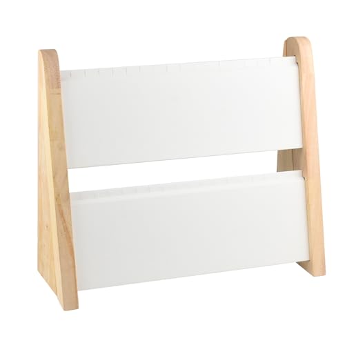 10.2'' x 10.7'' x 12.2'' Double-Deck Folding Wood Necklace Display Stand with Leather Mat Tabletop Jewelry Stand Storage (White) - color: White