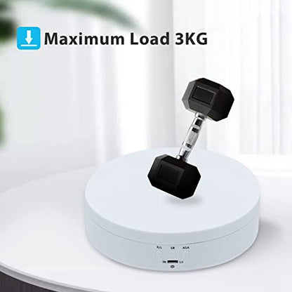 Mcbazel 5.4" Motorized Rotating Display Stand — 360° Electric Turntable | 3 Speeds & 4 Angle Modes | 6.6 lb Capacity | USB & Battery Powered | Photography, Collectibles, Jewelry & Tumblers - color: White+5.4inch