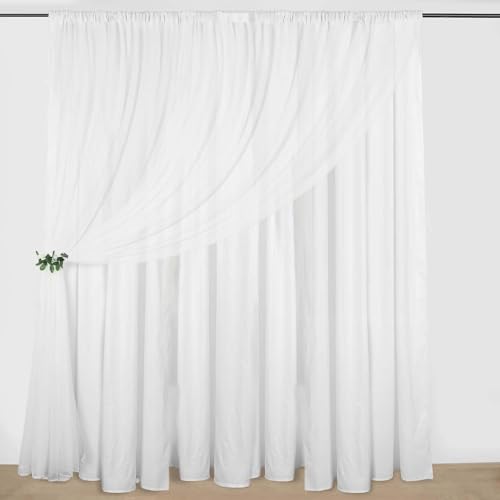 Efavormart 10ft x 10ft White Dual Layered Backdrop Curtains, Opaque Polyester and Sheer Chiffon Double Layer Drapes with Rod Pockets for Wedding Ceremonies - color: White, size: 10FT