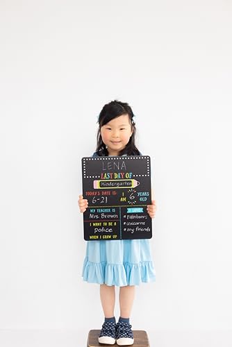 Kate & Milo First and Last Day of School Chalkboard Sign, Reusable Double Sided Back to School Photo Prop with Chalk, Kids Milestone Board - style: First and Last Day School Chalkboard