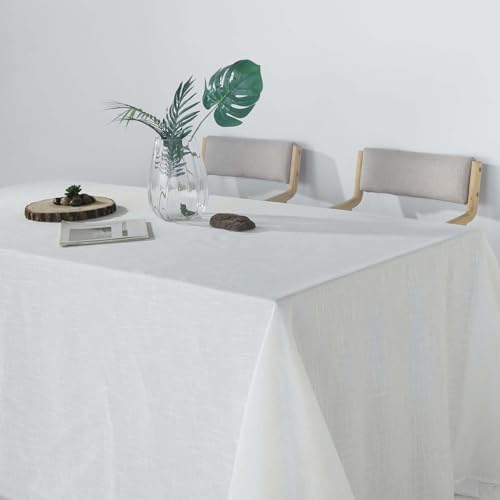 Efavormart 90x132 White Premium Faux Linen Rectangular Tablecloth | Wrinkle Free Tablecloth - color: White, size: 132" x 90" (Rectangular)