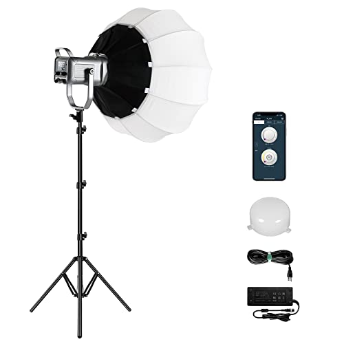GVM 150W Video Light Kit, 2700K-7500K Continuous Lighting for Photography with Lantern Softbox&Stand, Bi-Color Studio Light Kit with Bluetooth Control, CRI 97+ 8 Scene Lights for Live Streaming White