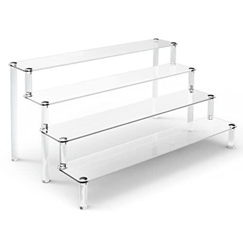 Acrylic Stands for Display, 4 Tier Clear Display Stand Risers Shelf for Cupcakes Perfumes Figurines, Tabletop Cupcake Stand for Decorating & Organizing (16" x 12.4" x 7.7")