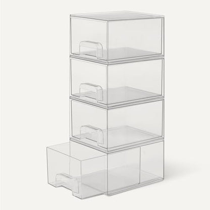 Amazon Basics Stackable Plastic Storage Makeup Organizer Drawers, Clear, 7.5" x 6" x 4.5", 4 Pack - size: 7.5" x 6" x 4.5"