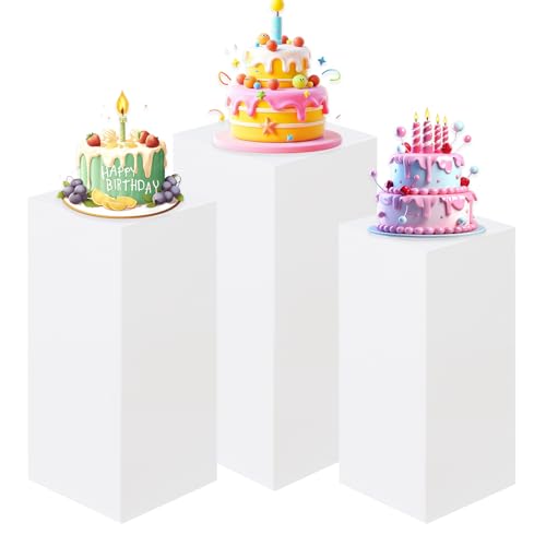 HAISIWLKJ 3PCS Cylinder Pedestal Stands for Parties, White Metal Round Cylinder Plinths Dessert Table Display Pillars for Birthday Wedding Bridal Baby Shower Party Decorations(Small)