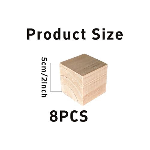 8Pcs 2inch Unfinished Natural Wooden Cubes, Square Craft Wood Blocks for DIY Projects, Blank Wood Squares for Art, Building, Personalized Crafts, Wedding Decor, and Creative Displays - size: 5cm