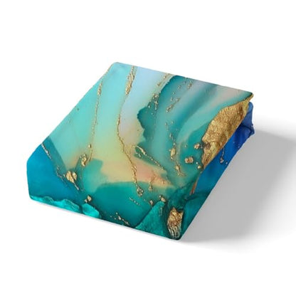 Feelyou Turquoise Teal Blue Gold Marble Bed Sheets Set Teal Abstract Textured Fitted Sheet for Kids Boys Girls Golden Streaks Bedding Set Marble Aesthetic Bed Cover Full Size with 2 Pillow Case - color: Multi 14, size: Full