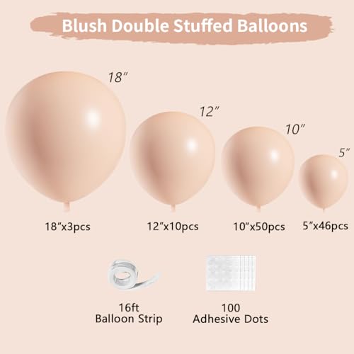 Beige Blush Pink Double Stuffed Balloons Different Size 115Pcs 5/10/12/18" Ivory Cream Blush Balloons Arch Garland kit for Boho Birthday Baby Shower Bridal Shower Gender Reveal Wedding Party - color: Blush Pink