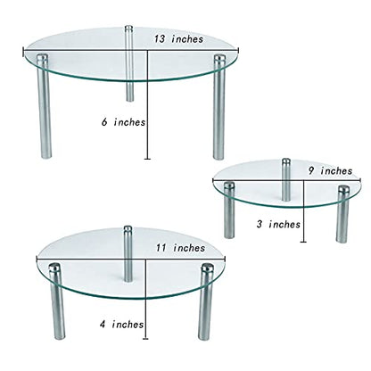 3 Pcs Round Tempered Glass Cake Stands Set 8 10 13 Inch Cupcake Display Stand Plate for Dessert Table Serving Platter - size: 3 Pack Round