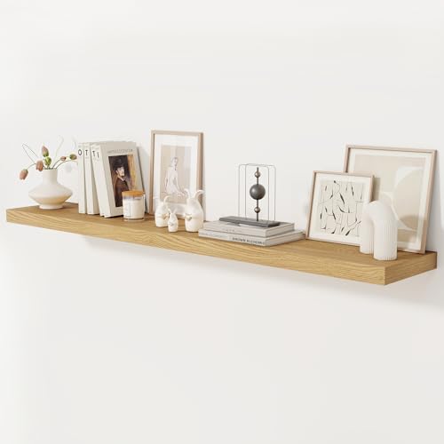 Fun Memories 72 Inch Floating Shelf, 12 Inch Deep Wall Shelf for Fireplace Mantel, Deep Storage Shelves for Home & Office, Wall Shelves with Invisible Bracket, Oak, Set of 1 - color: Oak, size: 72"W x 12"D, 1 Pack