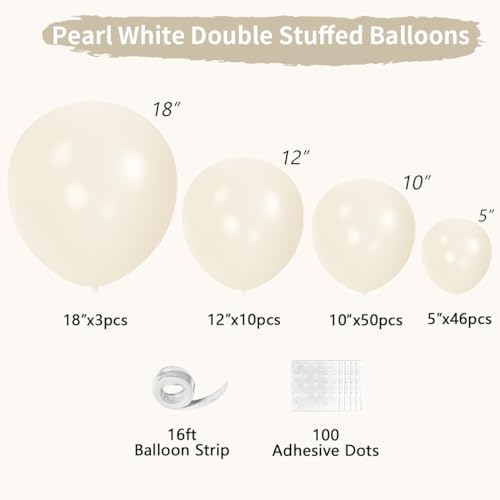 Pearl White Double Stuffed Balloons Different Size 115Pcs 5/10/12/18" White Pearl Ivory Balloons Garland kit for Wedding Birde to be Engagement Bridal Shower Birthday Baby Shower Party - color: Pearl White