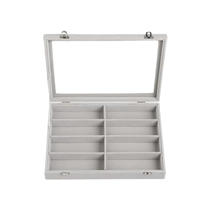 Frebeauty Sunglass Organizer,Velvet Glasses Organizer,8-Slot Sunglasses Tray with Clear Lid,Men's/Women's Sunglasses Box,Sunglass Case,13.3 x 9.6 x 2.2 Inches,Eyeglass/Eyewear Display Tray(Grey) - color: Grey, style: With Lid