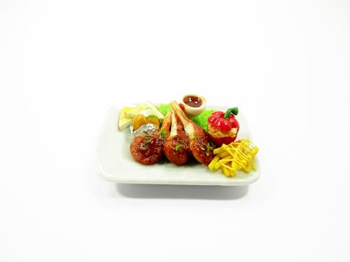 1:6 Dollhouse Miniatures Food Steak Lamb Leg Baked Potato On Plate Supply 14676