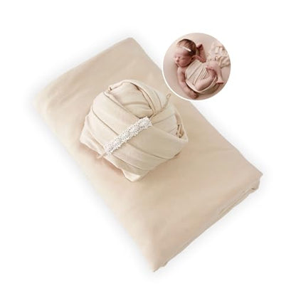 Orraphtstu Newborn Photography Wraps Baby Posing Props Stretch Fabric for Professional Photoshoot (Backdrop with Wrap, Beige)