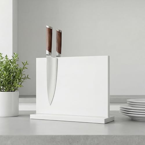 THMINS White Magnetic Knife Holder, Double-Sided Magnetic Knife Block Universal Multi-function Display Rack for Kitchen Counter - size: 11.6x8.5 inch White