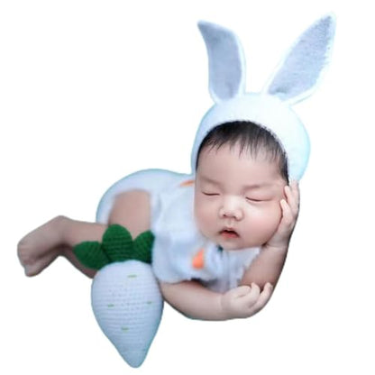 Newborn Baby Bunny Rabbit Crochet Knitted Photography Props Newborn Baby Outfits Diaper Costume - color: Light Blue