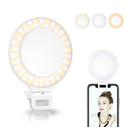 Selfie Ring Light, Clip on Ring Light Touch Control, Rechargeable 800mAh 60 LED Circle Light with 3 Light Modes for iPhone/Android Smart Phone Laptop Photography, Camera Video Recording, Vlog, TikTok