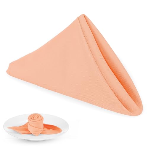PLOYMONO Peach Heavy Duty Cloth Napkins - 17 x 17 Inch Solid Washable Polyester Dinner Napkins - Set of 8 Napkins with Hemmed Edges - Great for Weddings, Parties, Banquets Dinner & More - color: Peach