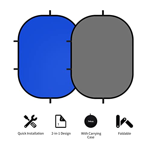 Selens Collapsible Backdrop 59x78.7inches Pop Up Blue Grey Background with Carrying Bag for YouTube Streaming Photo Studio Portrait Photography Background Double Sided Backdrop Pop Up Screen 2 in 1 - color: Blue Grey, size: 59 X 78 Inches