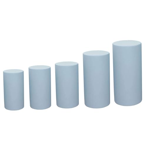 Efavormart Set of 5 | Dusty Blue Spandex Cylinder Plinth Display Box Stand Covers, Stretchable Pedestal Pillar Prop Covers - 160 GSM - color: Dusty Blue, size: Spandex Cylinder Covers