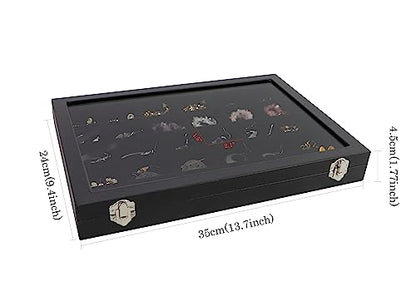 Wudygirl 30 Grid Jewelry Organizer Clear Lid Jewelry Tray Stackable Jewelry Storage Case Display Rings,Earrings,Necklace,Black Velvet (30 Grid) - style: 30 Grid Tray