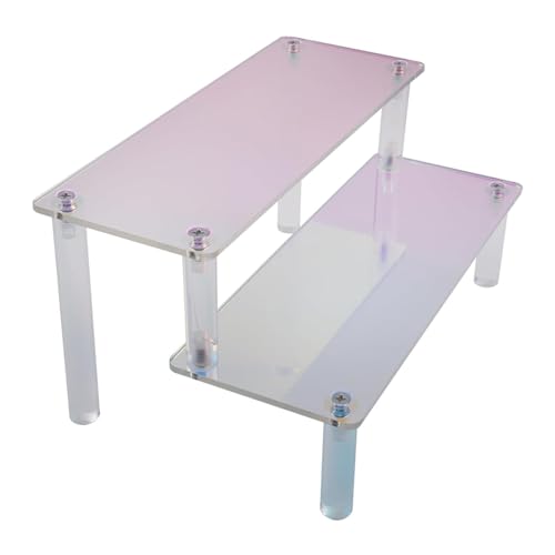 MY MIRONEY 2 Tier Iridescent Acrylic Display Stand for Figurines, Collectibles, Makeup & More (7.87" x 5.04" x 3.94") - size: 7.87" X 5.04" X 3.94"