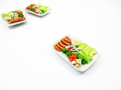 Dollhouse Miniatures Food Ham with Green Salad Ceramic Plate 1:6 Supply 15849
