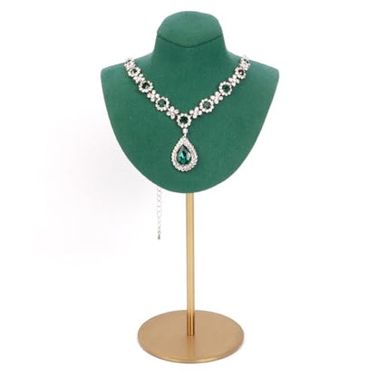 Necklace Display Stand For Selling Velvet Chain Jewelry Bust Holder Organizer With Stainless Steel Stand Jewelry Display - color: Green-9.84in