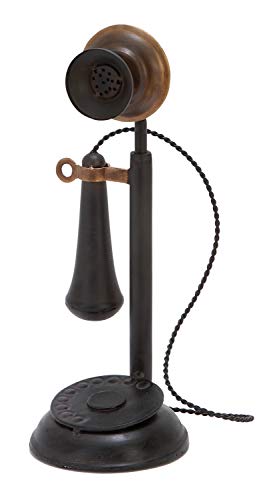 Deco 79 Metal Telephone Decorative Sculpture Decorative Vintage Style Home Decor Statue with Tiered Base and Coil Wire Detailing, Accent Figurine 5" x 5" x 13", Black - size: 5" x 5" x 13"