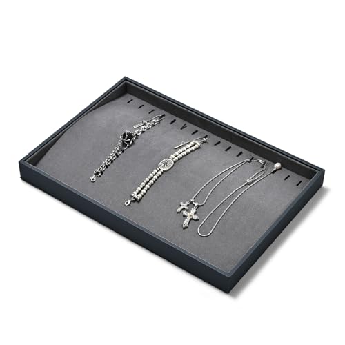 Grey Microfiber Jewelry Display Tray for Necklace Chain Bracelet Grey Jewelry Organizer Display Tray - size: 16 Slot