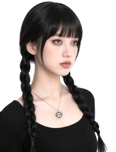 Gothic Girls Costume Women Dark Academia Wig Hand Thing prop Necklace For Adult Halloween Cosplay-Bangs Wig