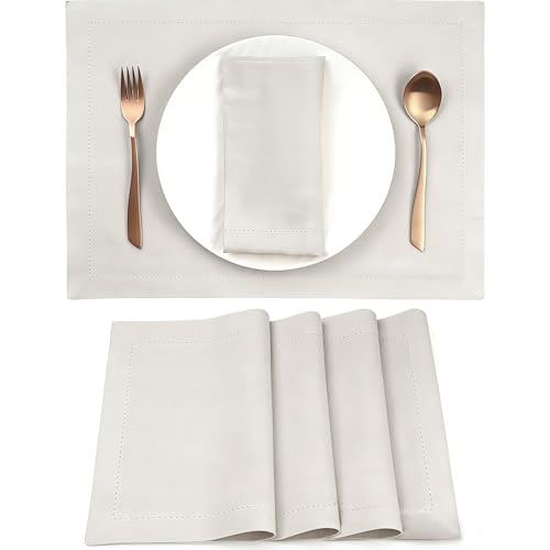 Simple&Opulence Linen Placemats Set of 4 – Hemstitched Dinner Cloth Placemats for Wedding,Party,Mothers Day,Easter – Machine Washable and Reusable 14"×19" Linen - color: Linen, size: placemat(14"×19”)