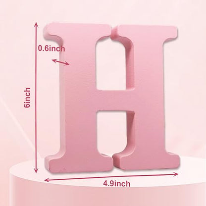 AOCEAN 6 Inch Pink Wood Letters Unfinished Wooden Letters for Wall Decorative Standing Letters Slices Sign Board for Crafts Christmas Decoration Home Party Projects (H) - style: H