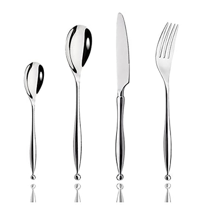 JASHII Silverware, Luxury Royal 16 Pieces 18/10 Stainless Steel Steak Knife and Spoon Fork Flatware Utensils Set Service for 4, Simple Look, Modern Design, Dishwasher Safe