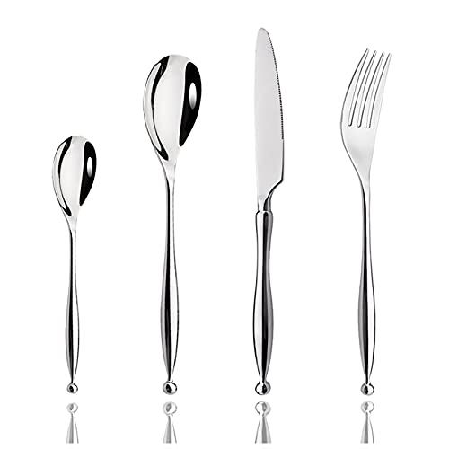 JASHII Silverware, Luxury Royal 16 Pieces 18/10 Stainless Steel Steak Knife and Spoon Fork Flatware Utensils Set Service for 4, Simple Look, Modern Design, Dishwasher Safe