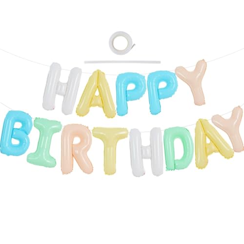 TONIFUL 16 Inch Lifght Colorful Mylar Foil Birthday Balloons Banner Happy Birthday Balloon Letters for Adults & Girls Boys Kids Birthday Decorations Party Supplies - color: Creamy Macaron