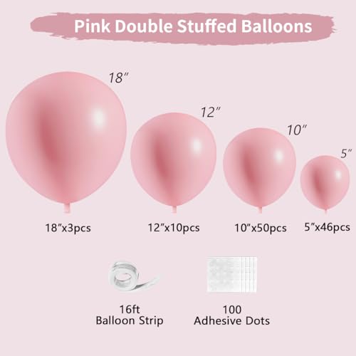 Light Pink Double Stuffed Balloons Different Size 115Pcs 5/10/12/18" Pink Balloon Arch Garland kit for Birthday Baby Shower Valentine's Day Bridal Shower Gender Reveal Wedding Mouse Party - color: Light Pink