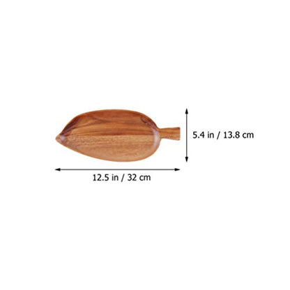 Cabilock 1pc Decorative Leaf Shaped Wooden Food Serving Tray Light Brown Acacia Dish for Desserts Snacks and Breakfast for Home Kitchen Dining Room and Photography