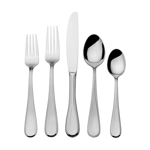 Mikasa Bravo Flatware Service for 8 with caddy, 18/10 Stainless Steel, Silverware Set with Serving Utensils and Expandable Caddy, 52 Piece - size: 52 Piece Set, style: Bravo