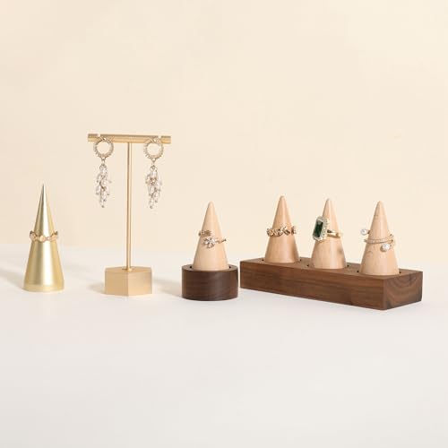 walnut ring cone stand for jewelry, Stable ring holder for men, wooden ring displays for selling, small jewelry ring holder for nightstand【Ring holder-Cone 1】 - style: One Cone
