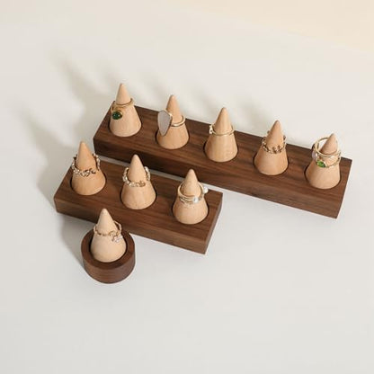 walnut ring cone stand for jewelry, Stable ring holder for men, wooden ring displays for selling, small jewelry ring holder for nightstand【Ring holder-Cone 1】 - style: One Cone