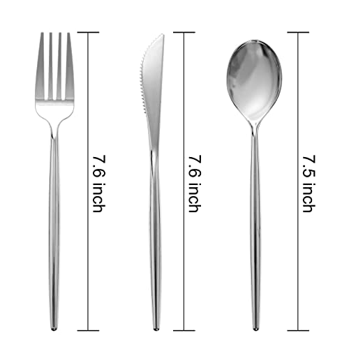SUT 150Pcs Silver Plastic Silverware, Silver Disposable Cutlery, Heavy Duty Disposable Silverware, Plastic Utensils Include 50 Plastic Forks, 50 Plastic Spoons, 50 Plastic Knives - style: Silver