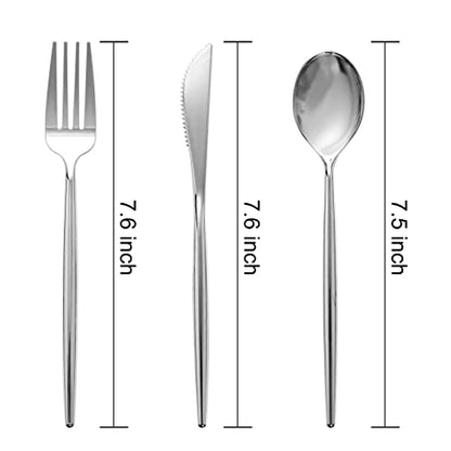 SUT 150Pcs Silver Plastic Silverware, Silver Disposable Cutlery, Heavy Duty Disposable Silverware, Plastic Utensils Include 50 Plastic Forks, 50 Plastic Spoons, 50 Plastic Knives - style: Silver