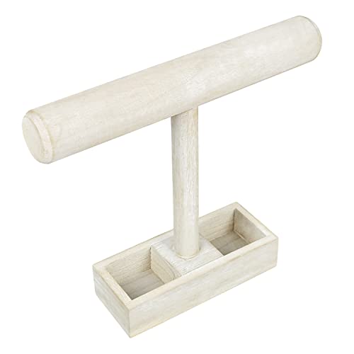 MOOCA Lightweight Wooden Jewelry Display Stand, Bracelet Holder Display, Watch Stand, with 2- Compartment Storage Tray for Bracelets, Watches, and Accessories, Wash White Color - color: 7) Wash White, w/Tray-1pc