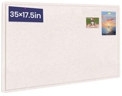 Bulletin Board - 35 x 17.5 inches Decorative Felt Pin Board - Cork Board Alternative for Wall - Foldable Photo Board Self-Adhesive Prayer Board with 20 Pushpins - Oatmeal - color: Oatmeal, size: 35 x 17.5inches