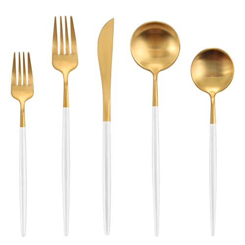 Matte White Gold Silverware Set, Oliviola 40-Piece Stainless Steel Flatware Cutlery Set Service for 8, Satin Finish Kitchen Utensil Set, Dishwasher Safe - color: Whitegold, size: 40-piece