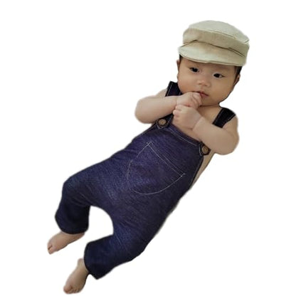 Newborn Baby Boy Suspender Pants Photo Outfits Gentleman Photography Outfit Girl - color: Blue
