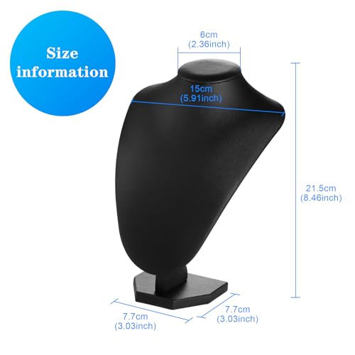 TENINYU Professional 3D Necklace Display Stand, Leatherette Jewelry Bust Holder, 8.5 Inch Chain Organizer Tower for Home Display (Black Leatherette) - color: Black Leatherette